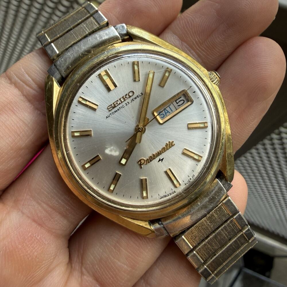 Vintage Seiko Presmatic 33 Jewel Automatic Watch 5106-9000 Gold Plated 38mm